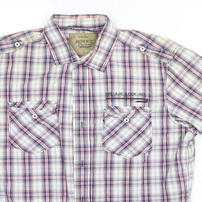 NEXT Mens Blue Plaid   Button-Up Size L