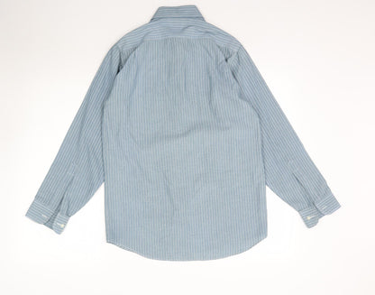 Mens UK Size 14.5 Debenhams Blue  Button-Up Long Sleeve Casual Shirt