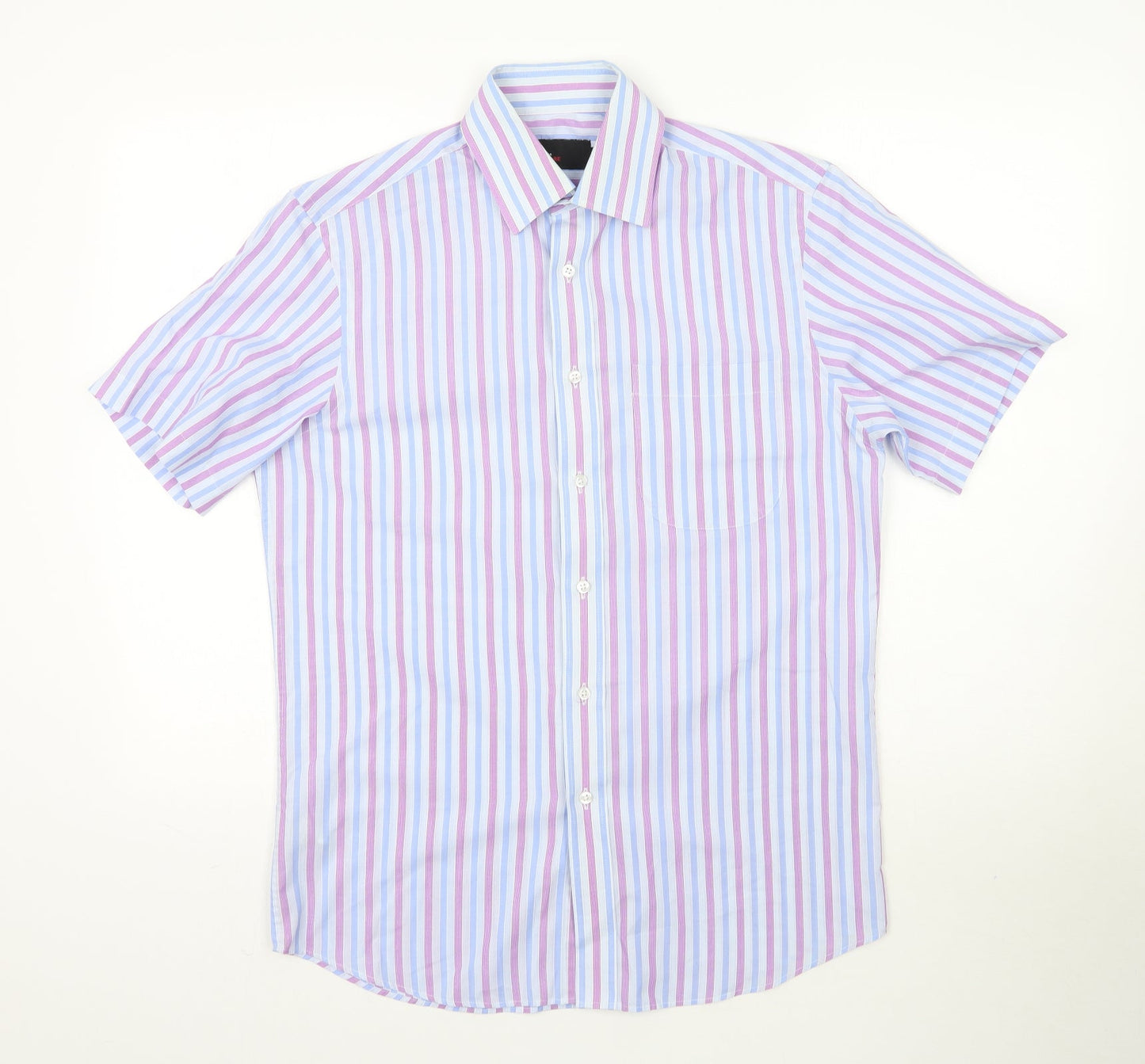 Mens UK Size 14.5 Marks and Spencer Purple  Button-Up Short Sleeve Casual Shirt