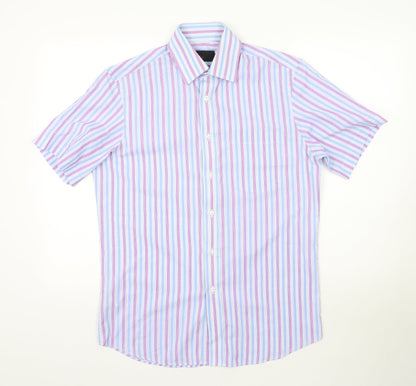 Mens UK Size 14.5 Marks and Spencer Purple  Button-Up Short Sleeve Casual Shirt