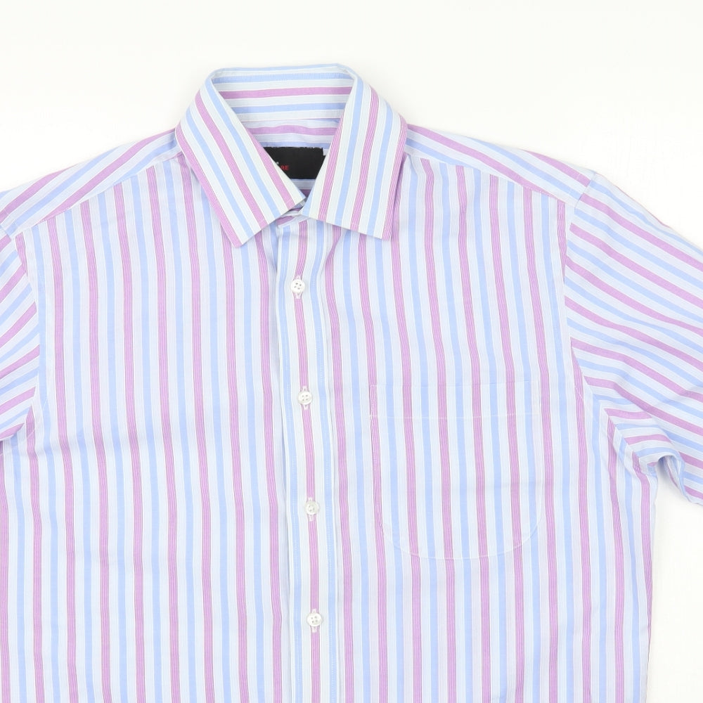 Mens UK Size 14.5 Marks and Spencer Purple  Button-Up Short Sleeve Casual Shirt