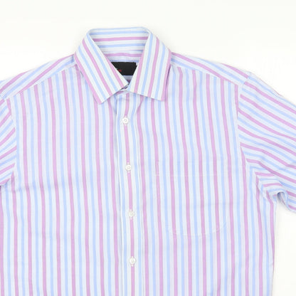 Mens UK Size 14.5 Marks and Spencer Purple  Button-Up Short Sleeve Casual Shirt