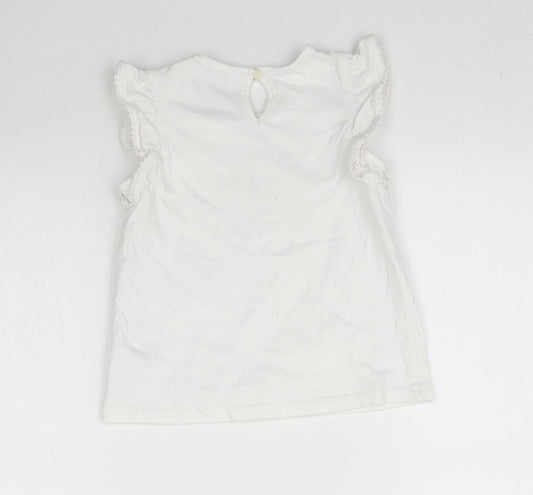 George Girls White   Basic Tank Size 3-4 Years  - Butterfly