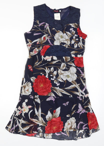 Sia Xin Womens Blue Floral  A-Line  Size L
