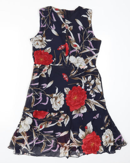 Sia Xin Womens Blue Floral  A-Line  Size L