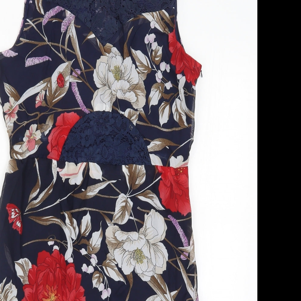 Sia Xin Womens Blue Floral  A-Line  Size L