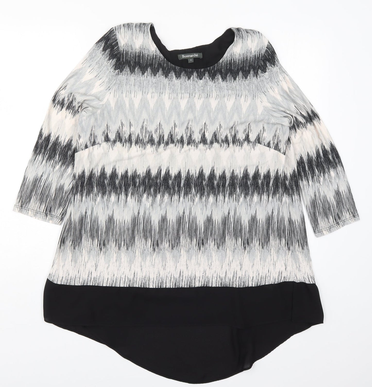 Bonmarché Womens Grey Geometric  Basic T-Shirt Size 14  - Zig Zag