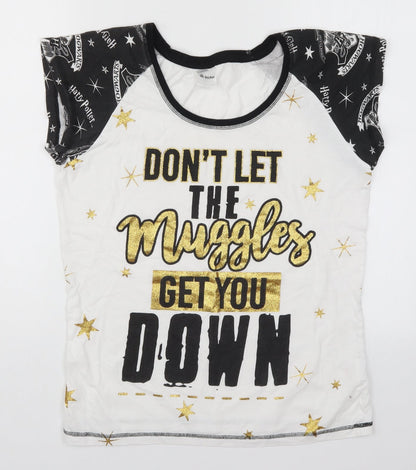 Preworn Womens White Solid  Top Pyjama Top Size 12  - Don't Let the Muggles get You Down