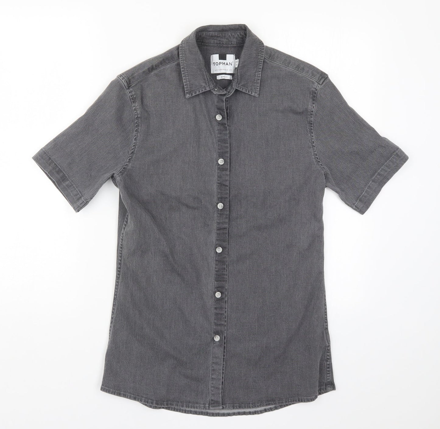 Mens UK Size S Topman Grey  Button-Up Short Sleeve Casual Shirt