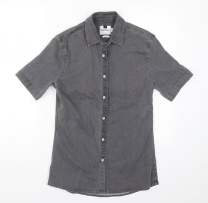 Mens UK Size S Topman Grey  Button-Up Short Sleeve Casual Shirt