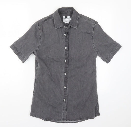Topman Mens Grey  Denim  Button-Up Size S