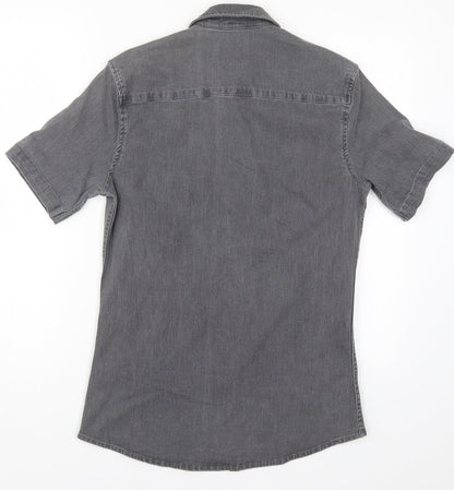 Mens UK Size S Topman Grey  Button-Up Short Sleeve Casual Shirt