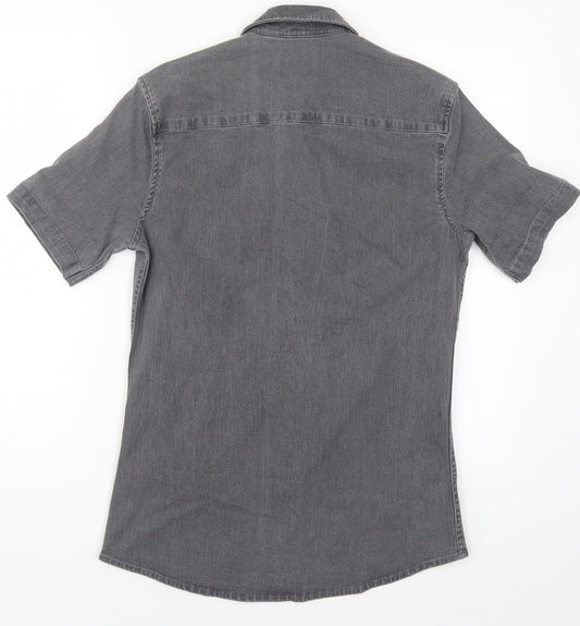 Topman Mens Grey  Denim  Button-Up Size S