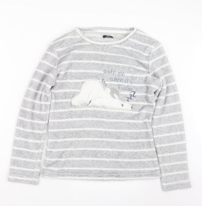 F&F Womens Grey Striped  Top Pyjama Top Size 8