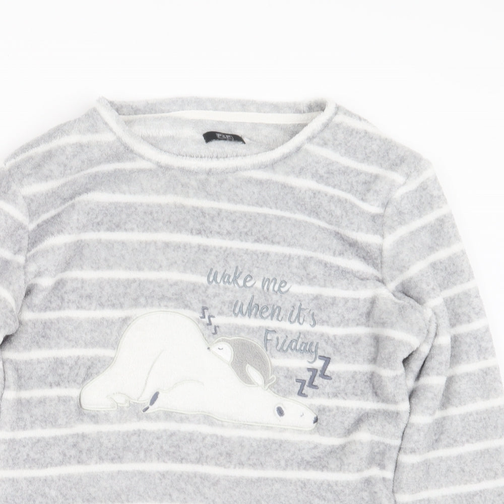F&F Womens Grey Striped  Top Pyjama Top Size 8