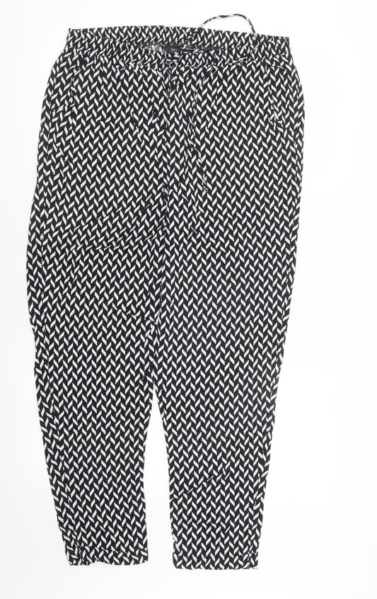 Blue Chameleon Womens Black Geometric  Trousers  Size 16 L26 in