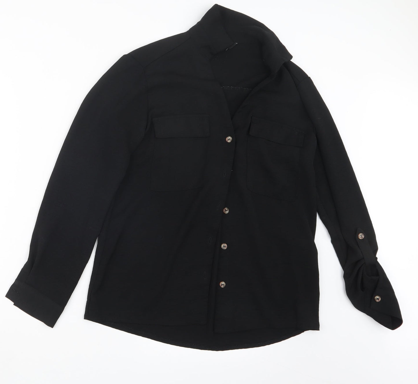 Womens UK Size 8 New Look Black Basic Button-Up