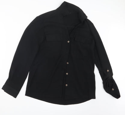 Womens UK Size 8 New Look Black Basic Button-Up
