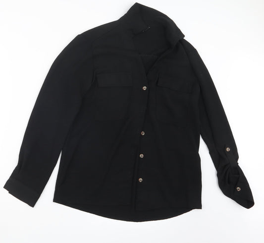 Womens UK Size 8 New Look Black Basic Button-Up