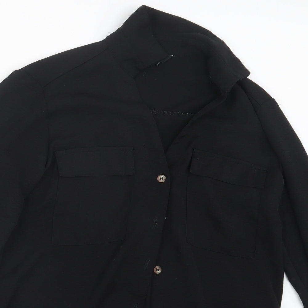 Womens UK Size 8 New Look Black Basic Button-Up
