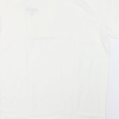 Brand and care label for Izod Club women’s white basic polo, size L