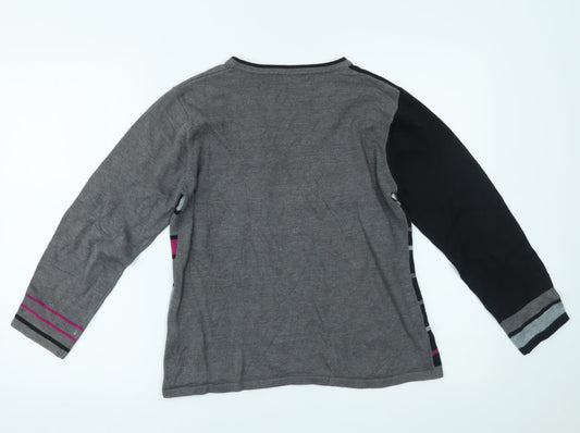 ALEXARA Womens Grey Striped  Basic Blouse Size M