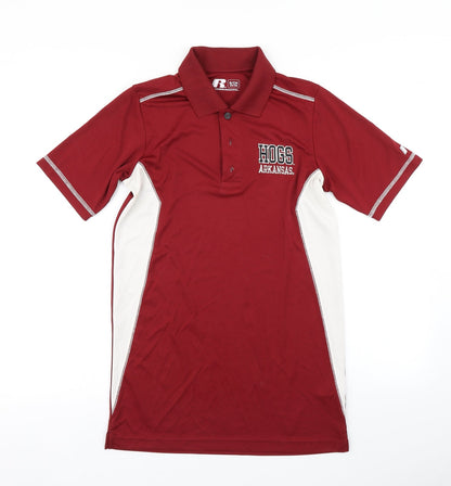 Russell Mens Red Colourblock   Polo Size S