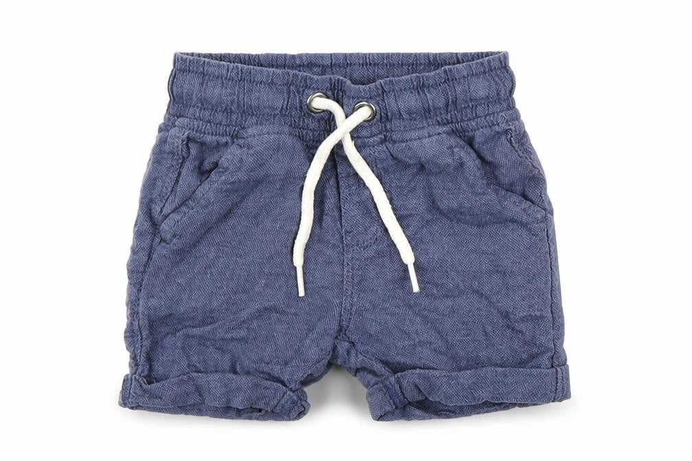 Front view of Tu boys’ blue cropped trousers, size 9-12, months
