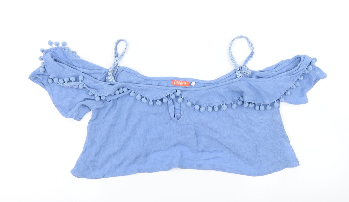 Womens UK Size M River Island Blue Cropped T-Shirt