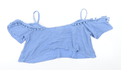 Womens UK Size M River Island Blue Cropped T-Shirt