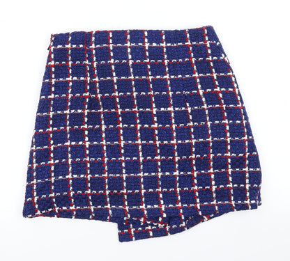 MNG Suit Womens Blue Check Knit A-Line Skirt Size S