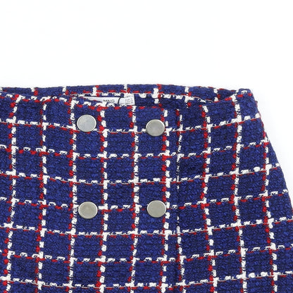 MNG Suit Womens Blue Check Knit A-Line Skirt Size S