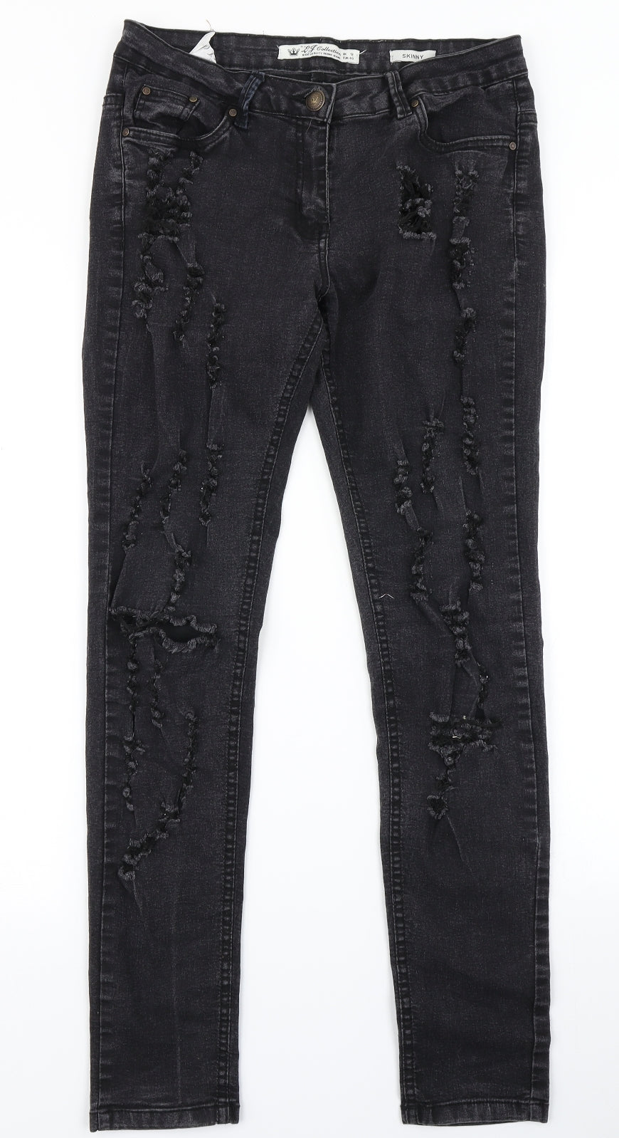 LJ Collection Womens Black  Denim Skinny Jeans Size 12 L29 in
