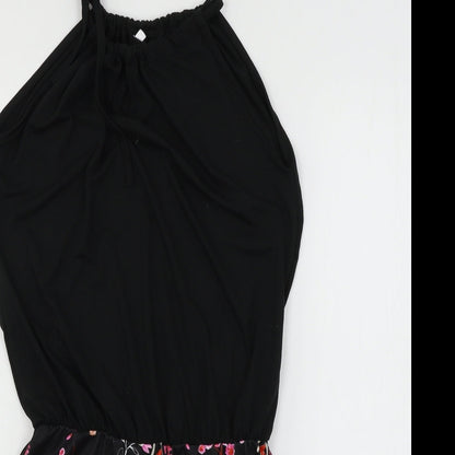 Preworn Womens Black Floral Jersey Mini  Size S