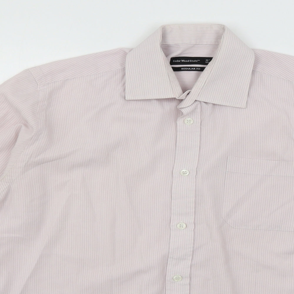 Mens UK Size 15 Cedar Wood State Pink  Button-Up Long Sleeve Casual Shirt