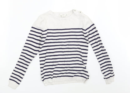 H&M Girls White Striped  Pullover Jumper Size 10-11 Years
