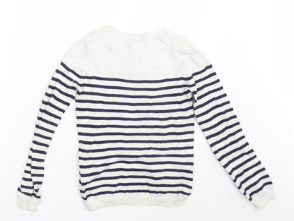 H&M Girls White Striped  Pullover Jumper Size 10-11 Years