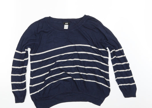 H&M Womens Blue Striped  Pullover Sweatshirt Size M