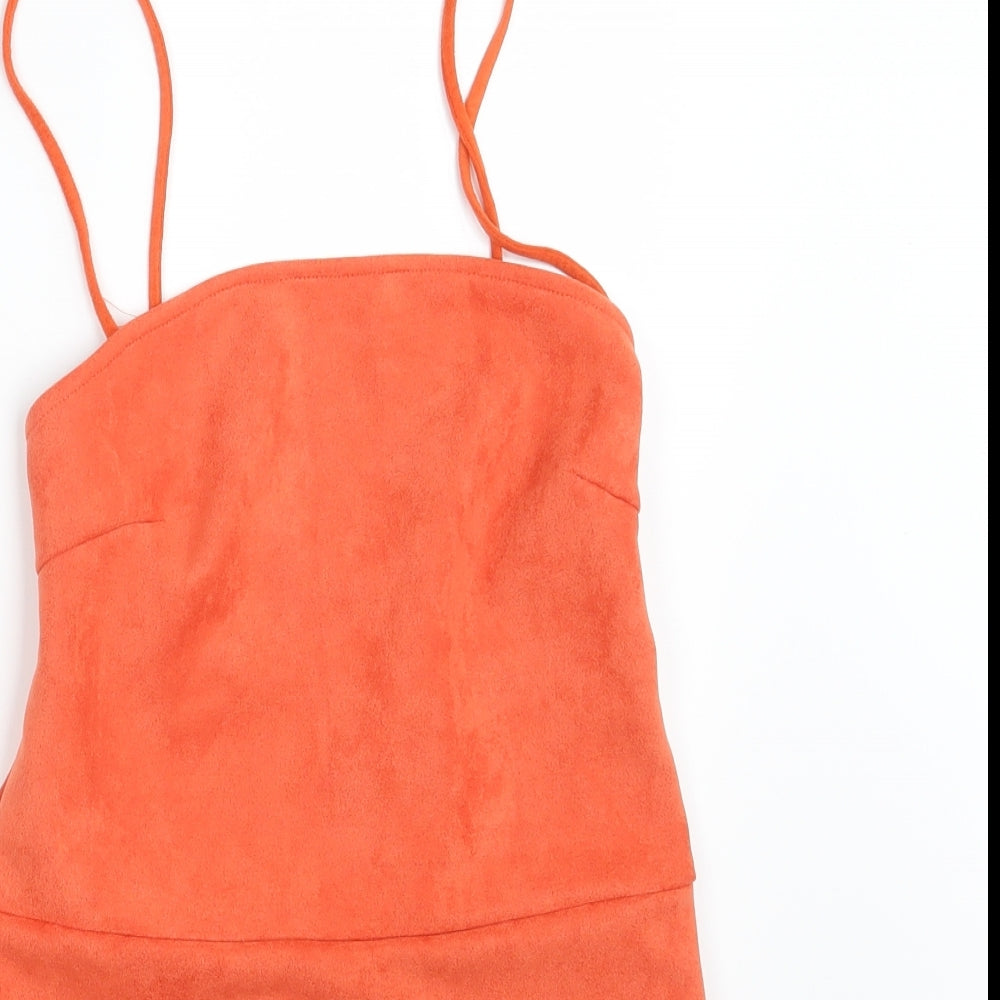 In the Style Womens Orange  Velvet Bodysuit One-Piece Size 10