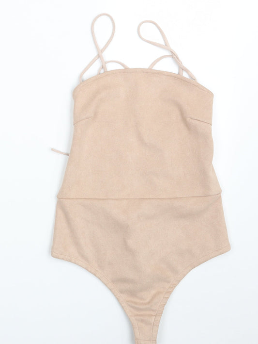 In the Style Womens Pink  Velvet Bodysuit One-Piece Size 10