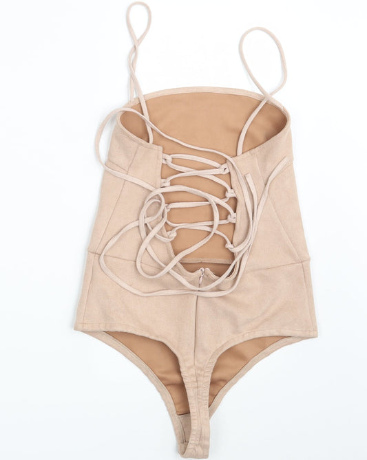 In the Style Womens Pink  Velvet Bodysuit One-Piece Size 10