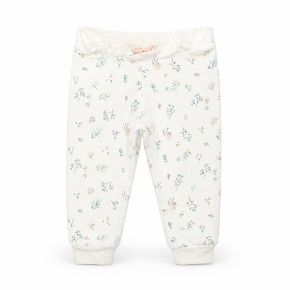 Front view of Primark Baby White Floral Jogger Trousers, size 9-12, Months