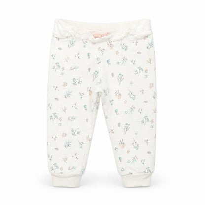 Front view of Primark Baby White Floral Jogger Trousers, size 9-12, Months