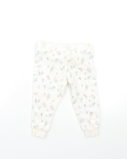 Primark Baby White Floral  Jogger Trousers Size 9-12 Months