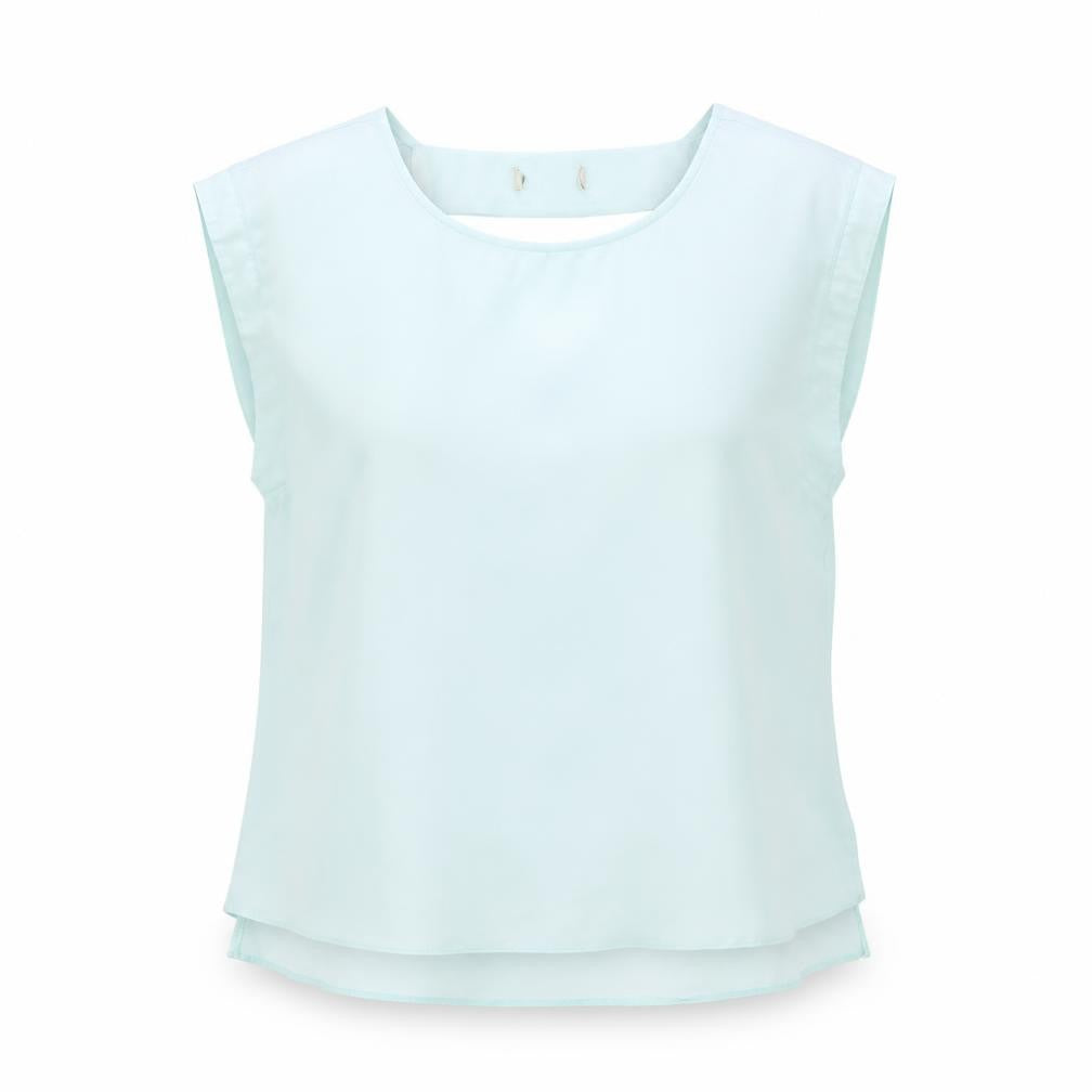 Front view of Papaya women’s blue basic blouse, size UK 12