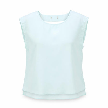 Front view of Papaya women’s blue basic blouse, size UK 12