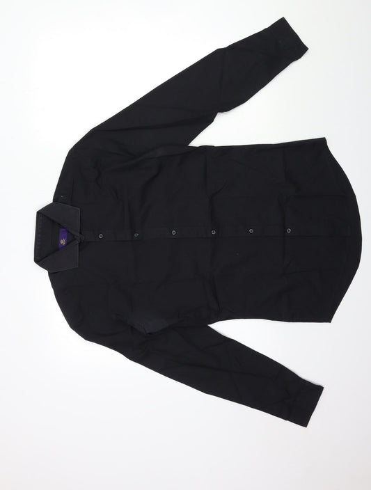 Mens UK Size 14.5 NEXT Black  Button-Up Long Sleeve Casual Shirt