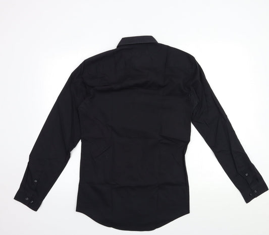 Mens UK Size 14.5 NEXT Black  Button-Up Long Sleeve Casual Shirt