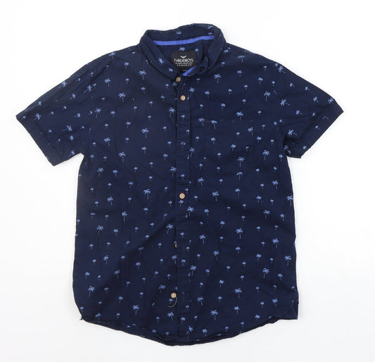THREADABLE Girls Blue Geometric  Basic Button-Up Size 11-12 Years