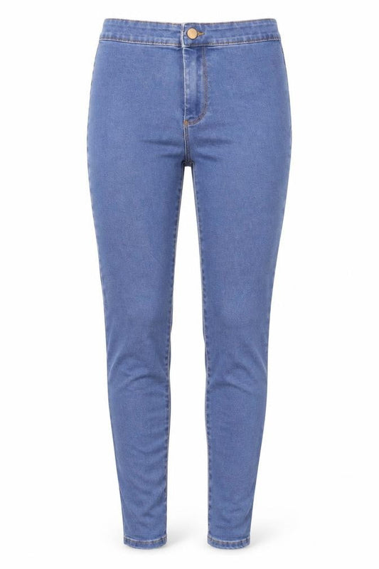 Front view of Denim & Co. women’s blue denim jegging jeans, size UK 6, 28-inch leg